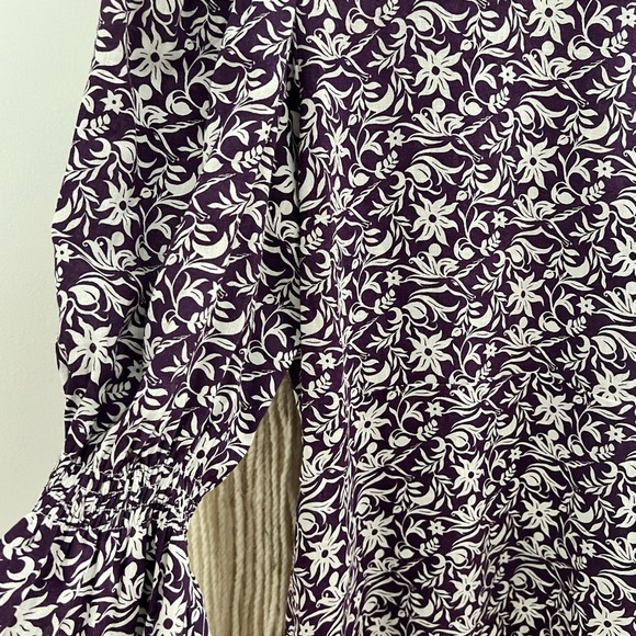 Maje Purple and White Floral Print Bishop Sleeve Sundress - Picture 7 of 14